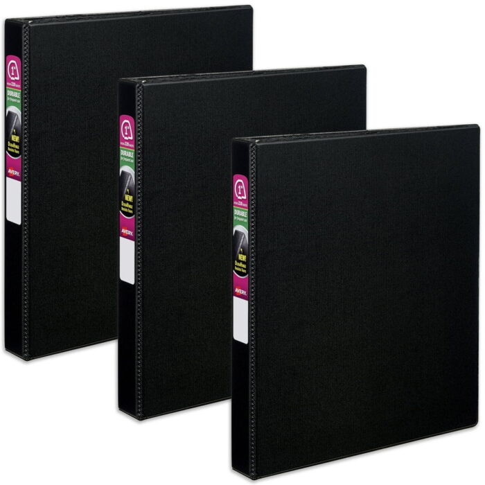 Avery Durable 3 Ring Binder, 1 inch Slant Rings, 3 Black Binders (27250)