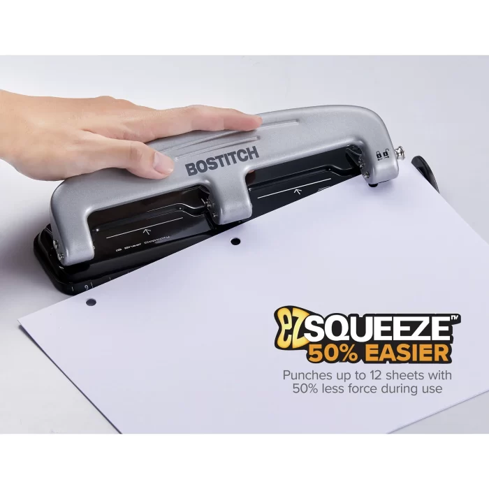 Bostitch 3-Hole Punch, 12 Sheet Capacity, Silver/Black (HP12) - Image 4