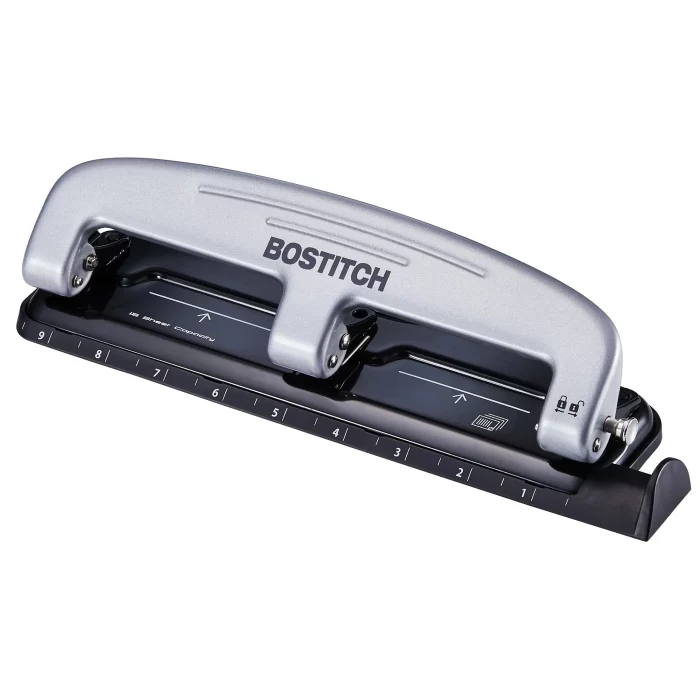 Bostitch 3-Hole Punch, 12 Sheet Capacity, Silver/Black (HP12)